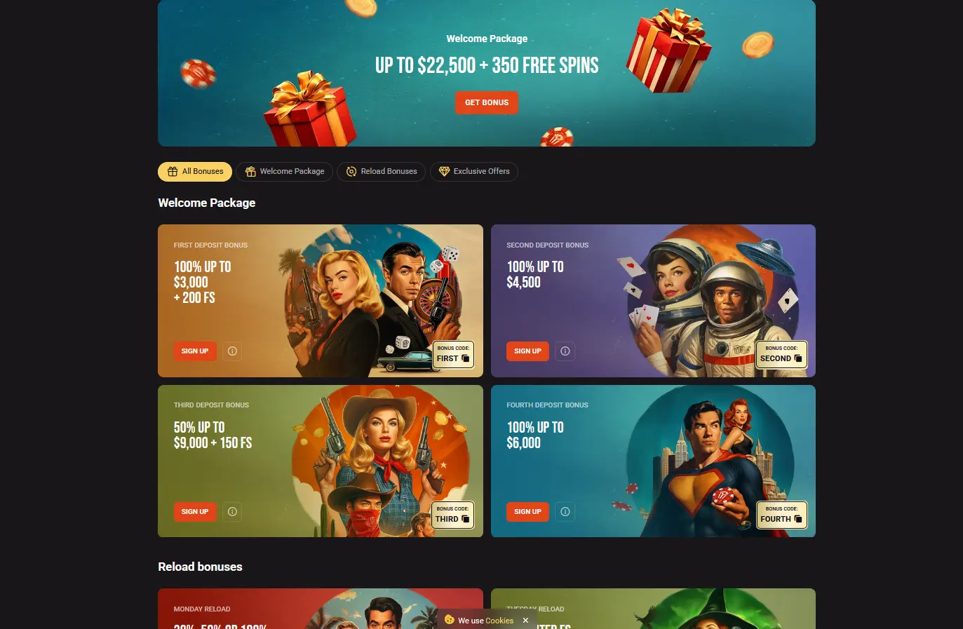 Bonusübersicht im Kassenbereich von HollyWin Casino